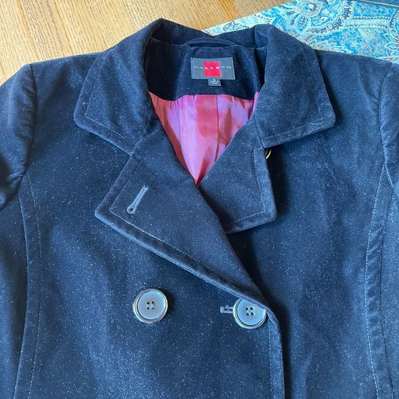 Gallery Velvet Double Breasted Black Pea Coat Blazer Size S - Picture 3 of 16